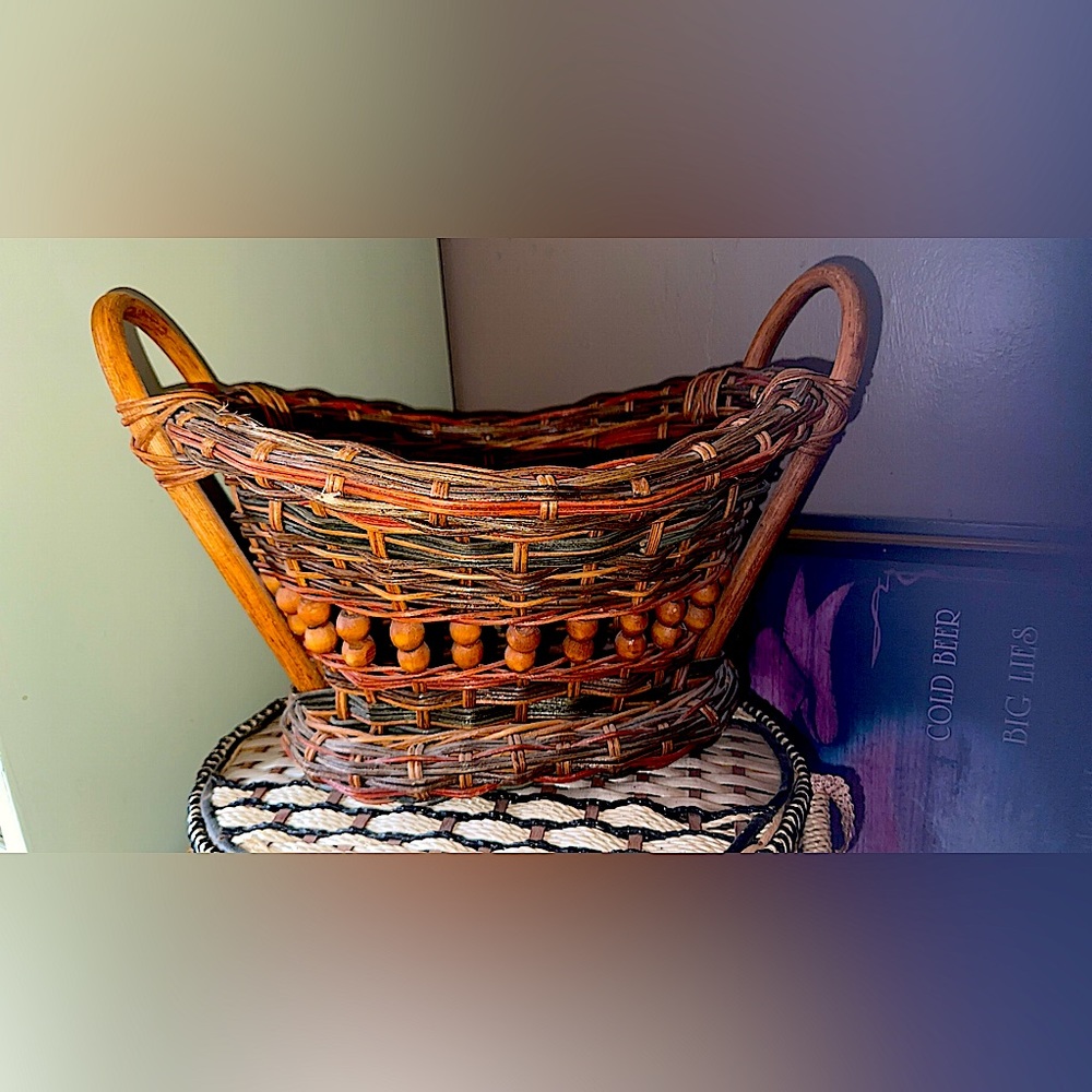 Vintage multicolor woven basket